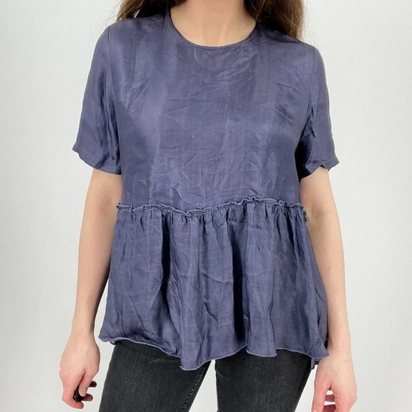Chan Luu Silk Blend Baby Doll Top in Dark Blue Size M - Picture 2 of 16